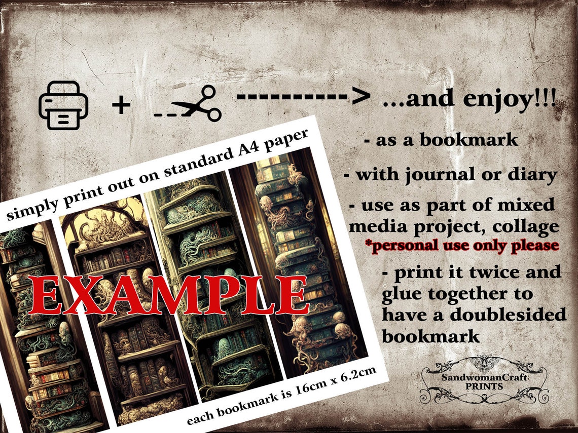 Printable Bookmarks, Instant DOWNLOAD, Set of 4, Lovecraftian Book ...