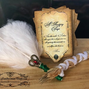 Dollhouse miniatures-Miniature smudging set-Sage stick-Feather fan-Aged papers with Smudging Prayer-1 inch scale-Witchcraft-Cleansing-Witch