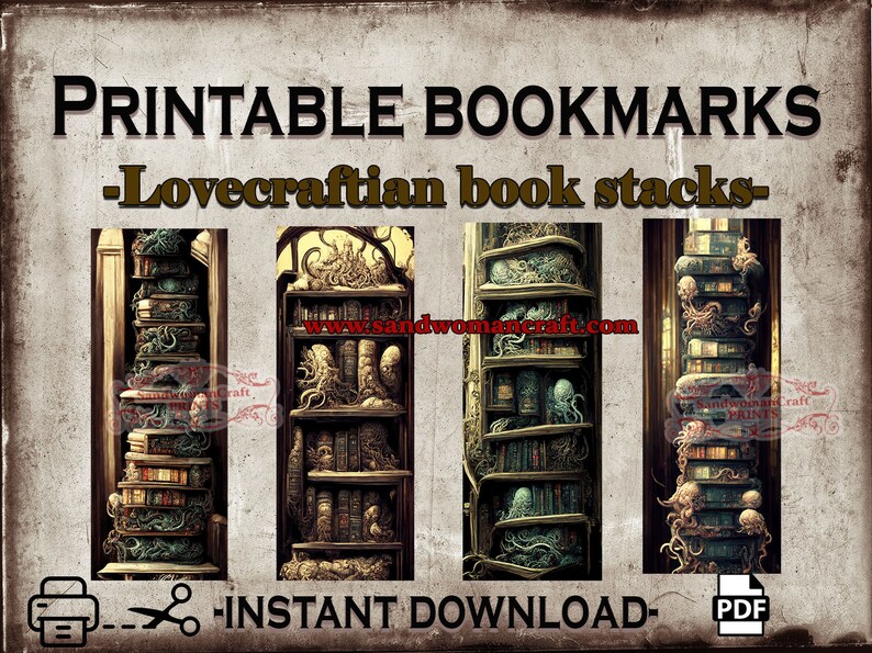 Printable Bookmarks, Instant DOWNLOAD, Set of 4, Lovecraftian Book ...