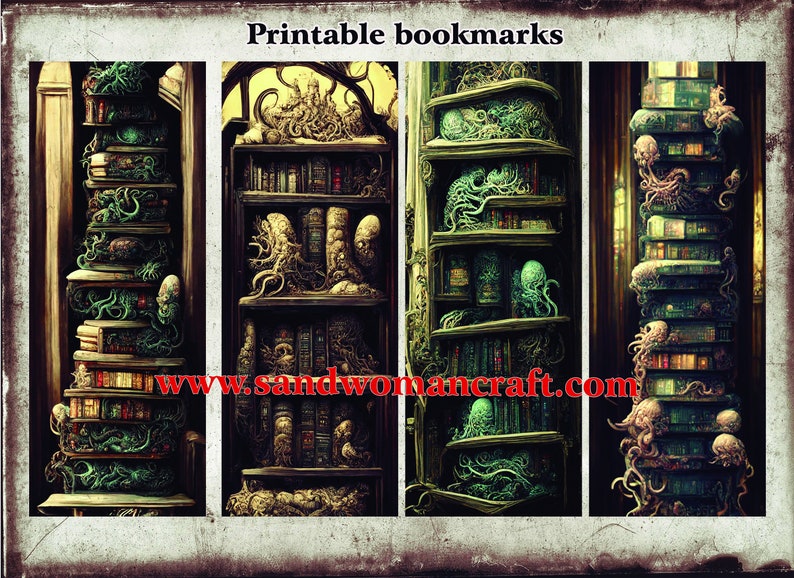 Printable Bookmarks, Instant DOWNLOAD, Set of 4, Lovecraftian Book ...