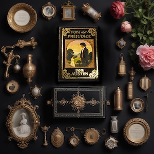 Dollhouse miniatures-1/12 scale or 1/6 scale-Classical miniature book-Pride and Prejudice-Jane Austen-Gold Foil-Romantic-Literature-Classic
