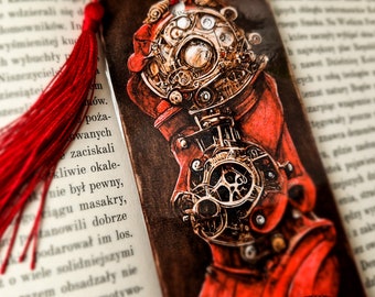 Bookmark-Book-Page marker-Steampunk-Red-Fantasy-Retro-Metal-Tassel-Gift-Present-Reading Lover-Library-Librarian-For her-For him-Love-Care