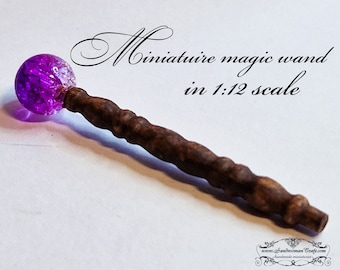 Dollhouse miniature wand-Miniature wizard's magic wand-Red-green-Hand carved wood-Glass-Fantasy-Magic-Dolls-Dollhouse miniatures 1:6 scale