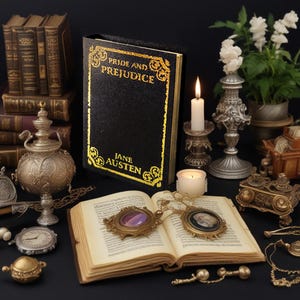 Dollhouse miniatures-1/12 scale or 1/6 scale-Classical miniature book-Pride and Prejudice-Jane Austen-Gold Foil-Romantic-Literature-Classic