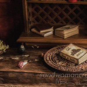 Miniature &quot;Book Of Spells&quot;, Dollhouse Miniatures 1/12 scale, 1 inch scale, paper cover. Mini book, witch, wicca, witchery, enchantments