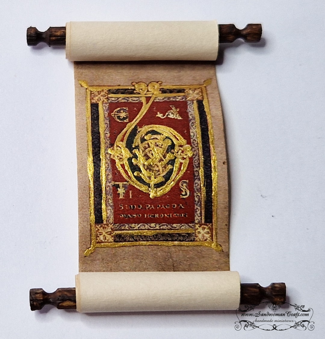 Miniature Open Scroll, Medieval Illuminated Manuscript, Dollhouse ...