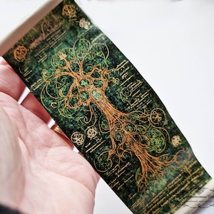 Miniature open scroll, Yggdrasil Tree, dollhouse miniature 1/12  1/6 scale, aged paper, wooden Walnut handles, magic, fantasy, desk, library