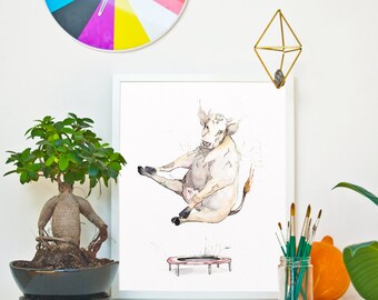 TRAMPOLINE - The Cow *Limited Edition Giclée Print on Watercolour Paper - 300gsm.