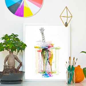 GIRAFFE - RAINING COLOURS *Limited Edition Giclée Print on Watercolour Paper - 300gsm.