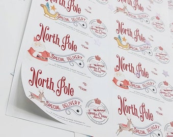 10 North Pole Christmas Labels - Father Christmas Gift Tags - Christmas Gift Stickers - Santa - Reindeer - Sleigh - Nutcracker - Fairy