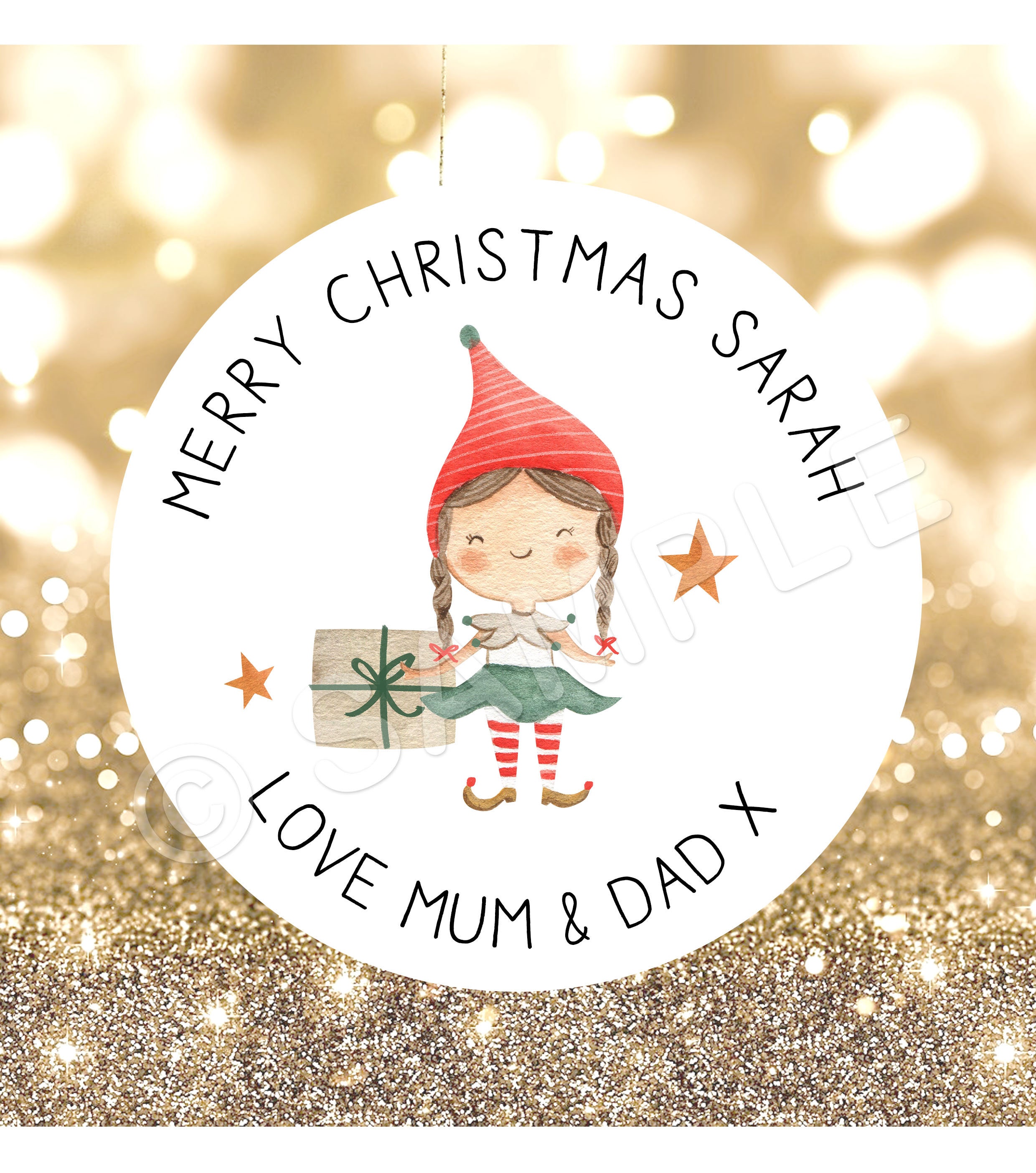 24 Personalised Christmas Stickers Round Gift Labels Gloss