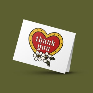 Thank You Card, Greeting Card, Traditional Tattoo Style Card