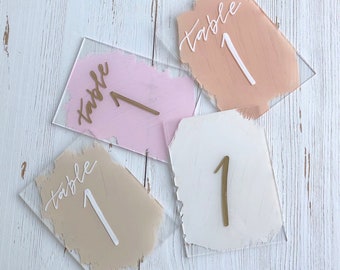 Clear Painted Acrylic Plastic Table Numbers  |  Wedding, Bridal Shower, Baby Shower, Communion, Baptism, Acrylic Decor, Birthday, Romantic