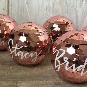 Disco Ball Tumbler Cup Bride, Bachelorette Party, Concert Rockstar Party Theme, Disco Favor, Bach Party Name Cups, Virtual Shower image 3