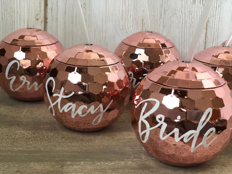 Disco Ball Tumbler Cup Bride, Bachelorette Party, Concert Rockstar Party Theme, Disco Favor, Bach Party Name Cups, Virtual Shower image 3