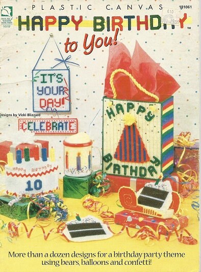 Out of Print and a RARE FIND! Happy Birthday to You! Brand New Vintage Book Designs for a Birthday Party Plastic Canvas Leaflet