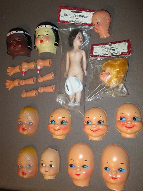 Lot of Vintage Assorted DOLL Making CRAFT SUPPLIES Doll Heads Doll Hands  Fibre Craft 7 1/2 Doll Doll Faces 
