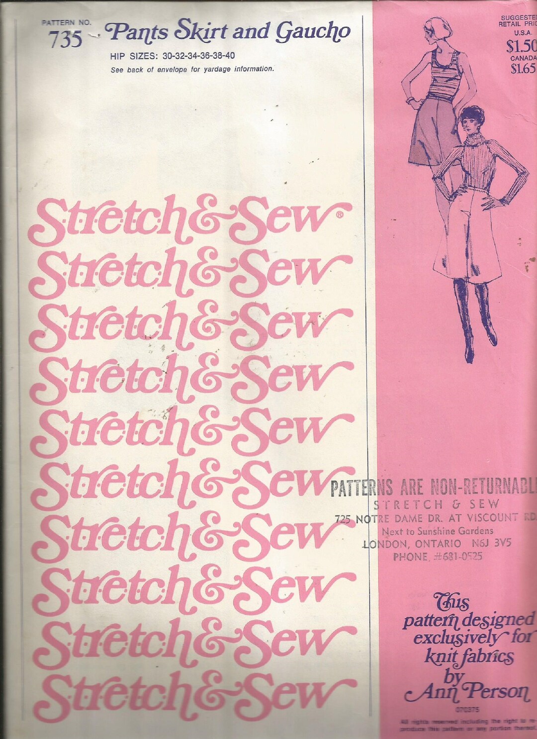 PANTS SKIRT and Gaucho Sewing Pattern Stretch & Sew PATTERN Etsy