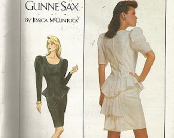 Misses Semi-Fitted Dress Simplicity Pattern 8673 - GUNNE SAX by Jessica McClintock - Size 14, 16, 18 - Gathered Peplum - Slim Skirt -c. 1988