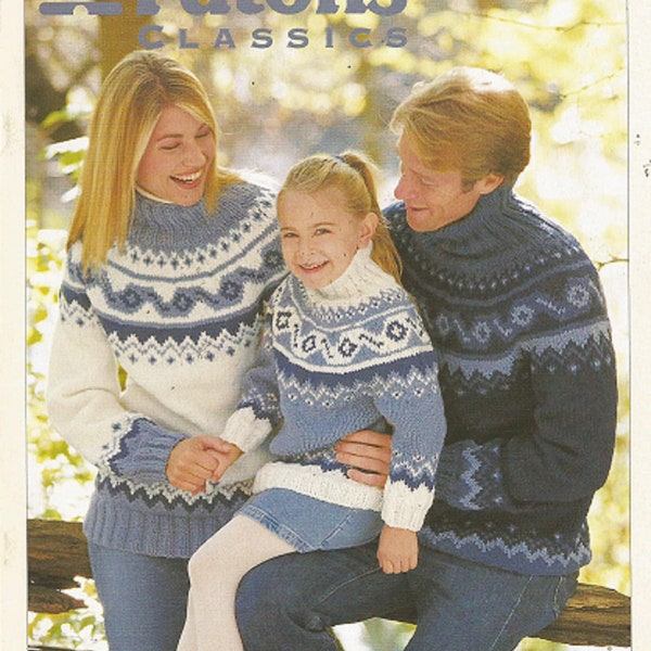 PATONS CLASSICS Knitting PATTERN Book 971 - Country Yokes - Mens, Ladies, Boys, Girls - Pullover Sweater - Two Color Fair Isle - Earth Tones