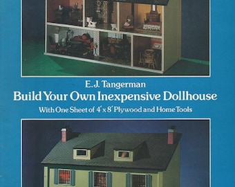 Build Your Own INEXPENSIVE DOLLHOUSE PATTERN Book - E.J. Tangerman - Instructions - Over 40 Diagrams - Two Story Doll House Basic Design