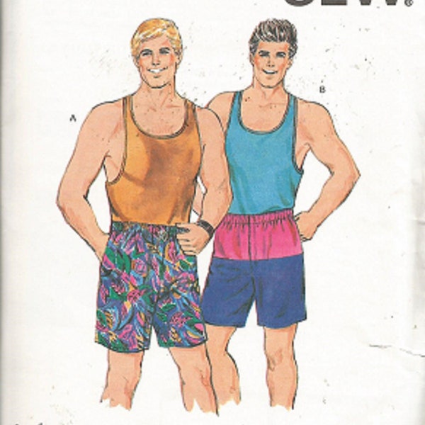 MEN'S TANK Top and SHORTS Kwik Sew Pattern 1592 - Sizes S-M-L-xL - Designed by Kerstin Martensson - Scoop Neckline - Wrestling Style Back