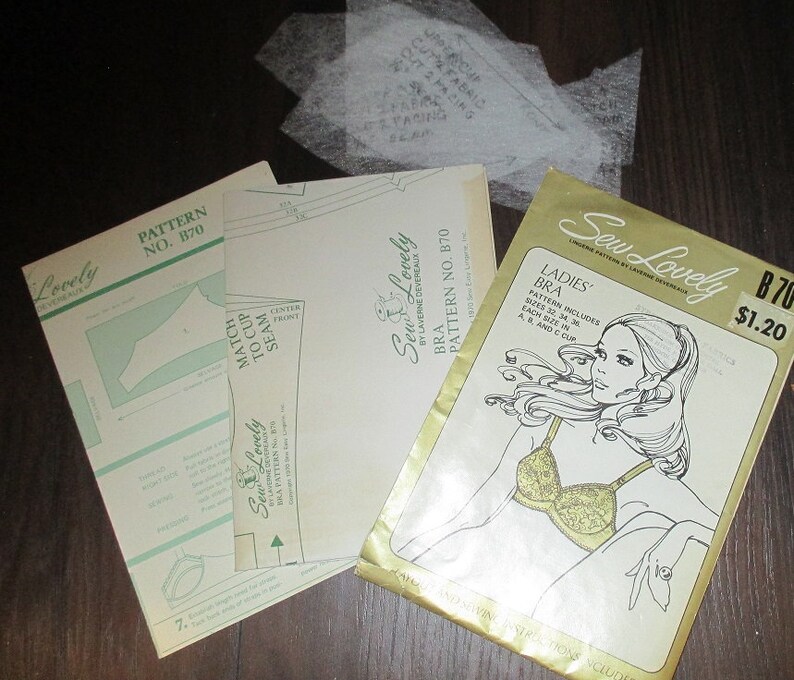 34 1970 Each Size in A,B,C Cup c 36 Ladies BRA Pattern Included Sizes 32 Vintage Sew Lovely LINGERIE PATTERN by Laverne Devereaux