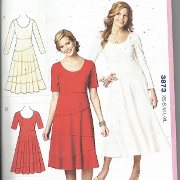Misses DRESSES Sewing PATTERN - Size Xs-S-M-L-xL -KWIK Sew 3873 -Close-Fitting Pull-Over Dress, Flared Skirt, High Waist -Kerstin Martensson