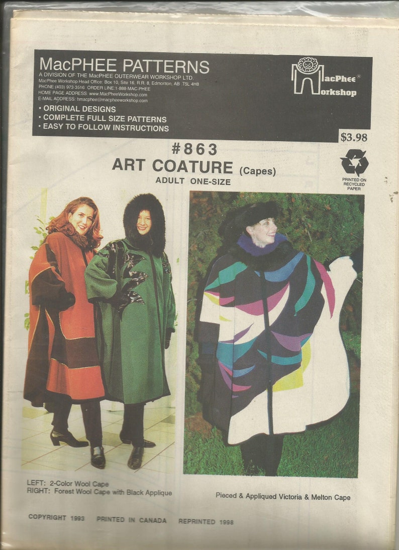 Vintage Macphee PATTERNS ART COATURE capes 863 C. | Etsy