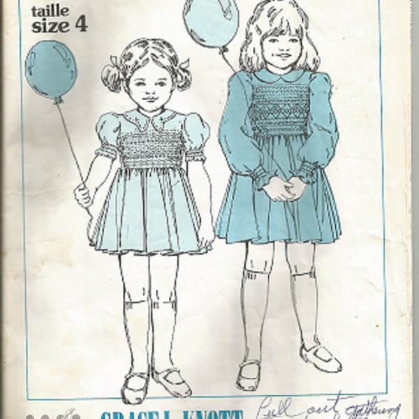 Grace L Knott SMOCKING PATTERN Classic Yoke DRESS - For English Smocking - Size 4 - Girls Smocked Dress Pattern - c. 1982