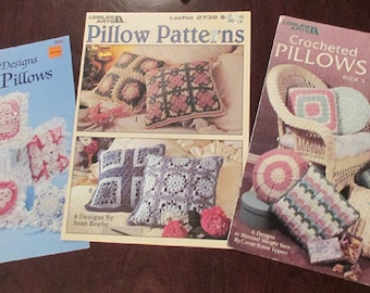 CROCHET PILLOW PATTERN Books - Lot of 3 - Pillow Patterns - Crocheted Designs for Lacy Pillows - Crocheted Pillows Book 3