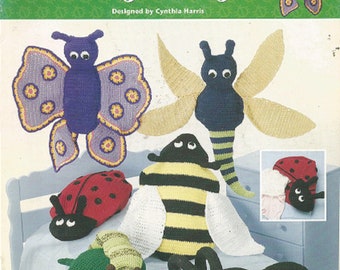 CROCHET BUG BAGS Pattern Book - 6 Bags for Keeping Pajamas - Treasures - Annie's Attic - Butterfly - Lady Bug - Dragonfly - Bee - Spider