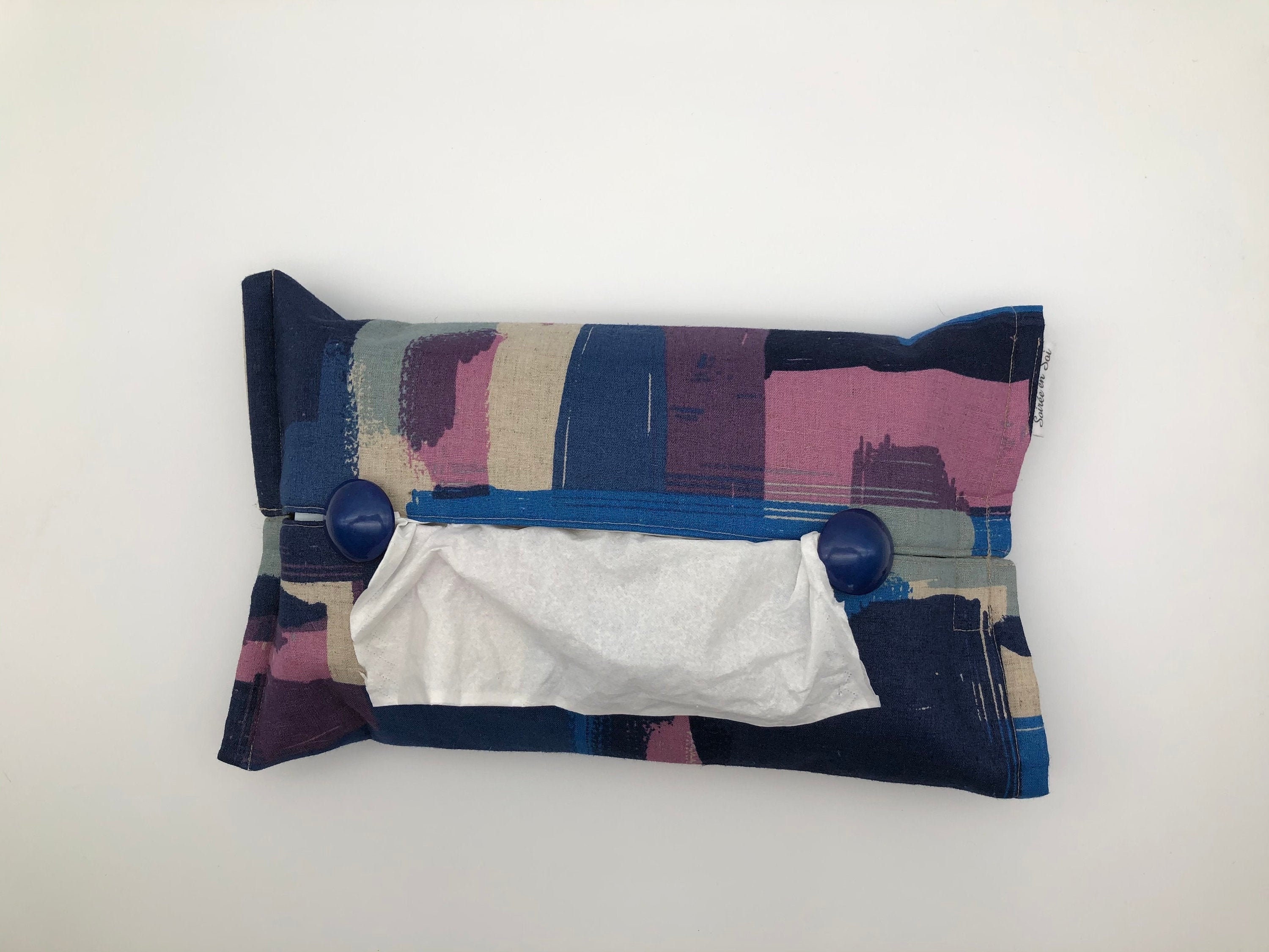 Etui Boîte à Mouchoirs Tissu Motifs Peinture - Boutons Vintage