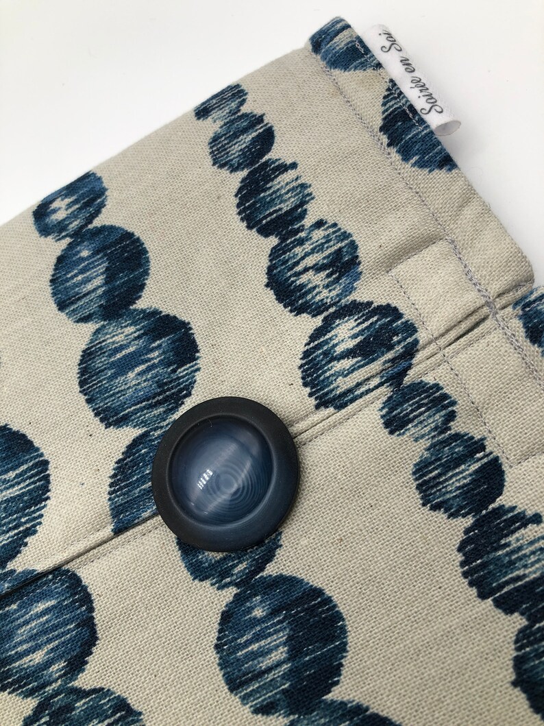 Etui boîte à mouchoirs tissu motifs chaines de bulles/ronds lin/bleu image 3