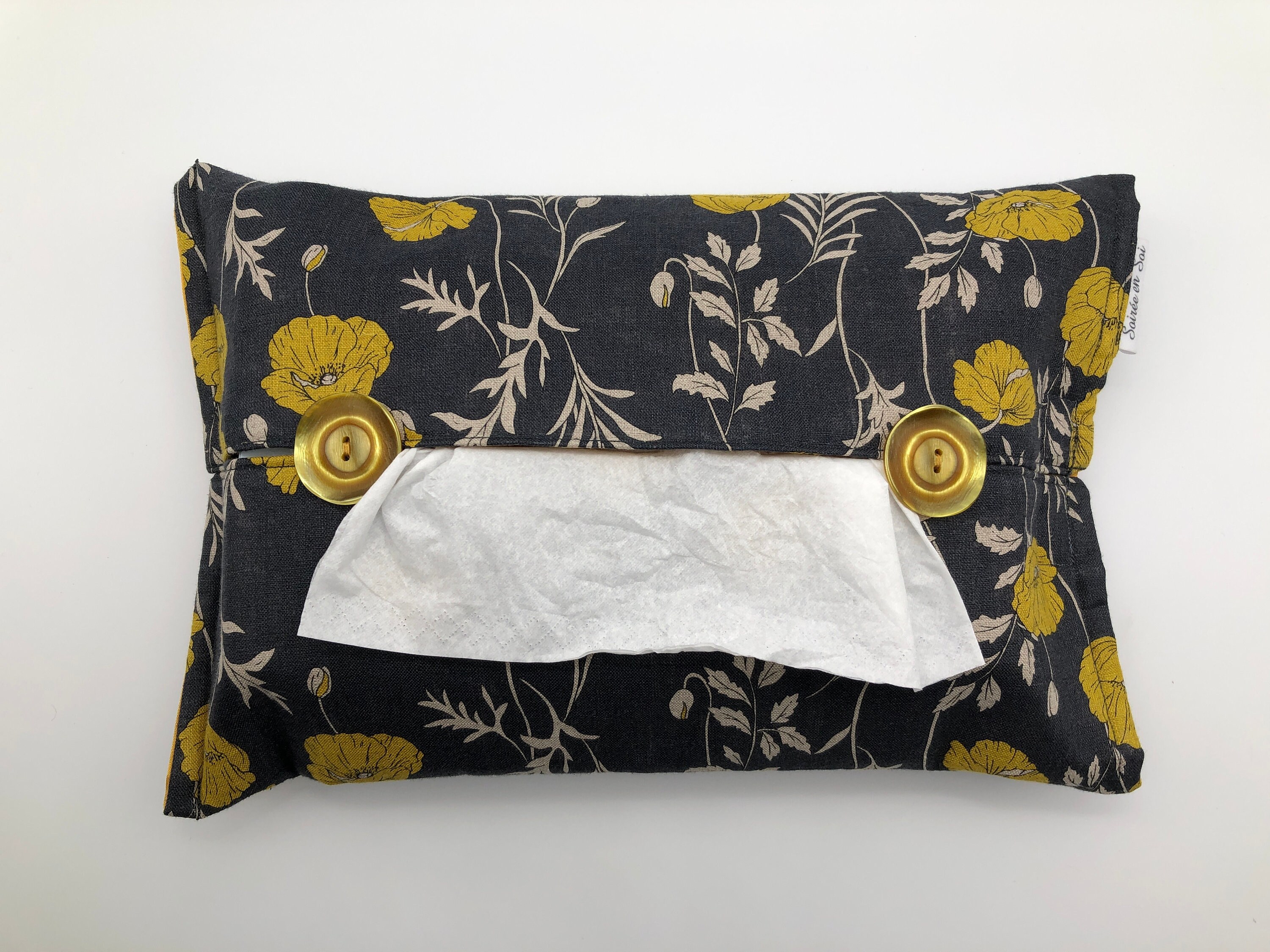 Etui Boîte à Mouchoirs Tissu Lin Motifs Coquelicots