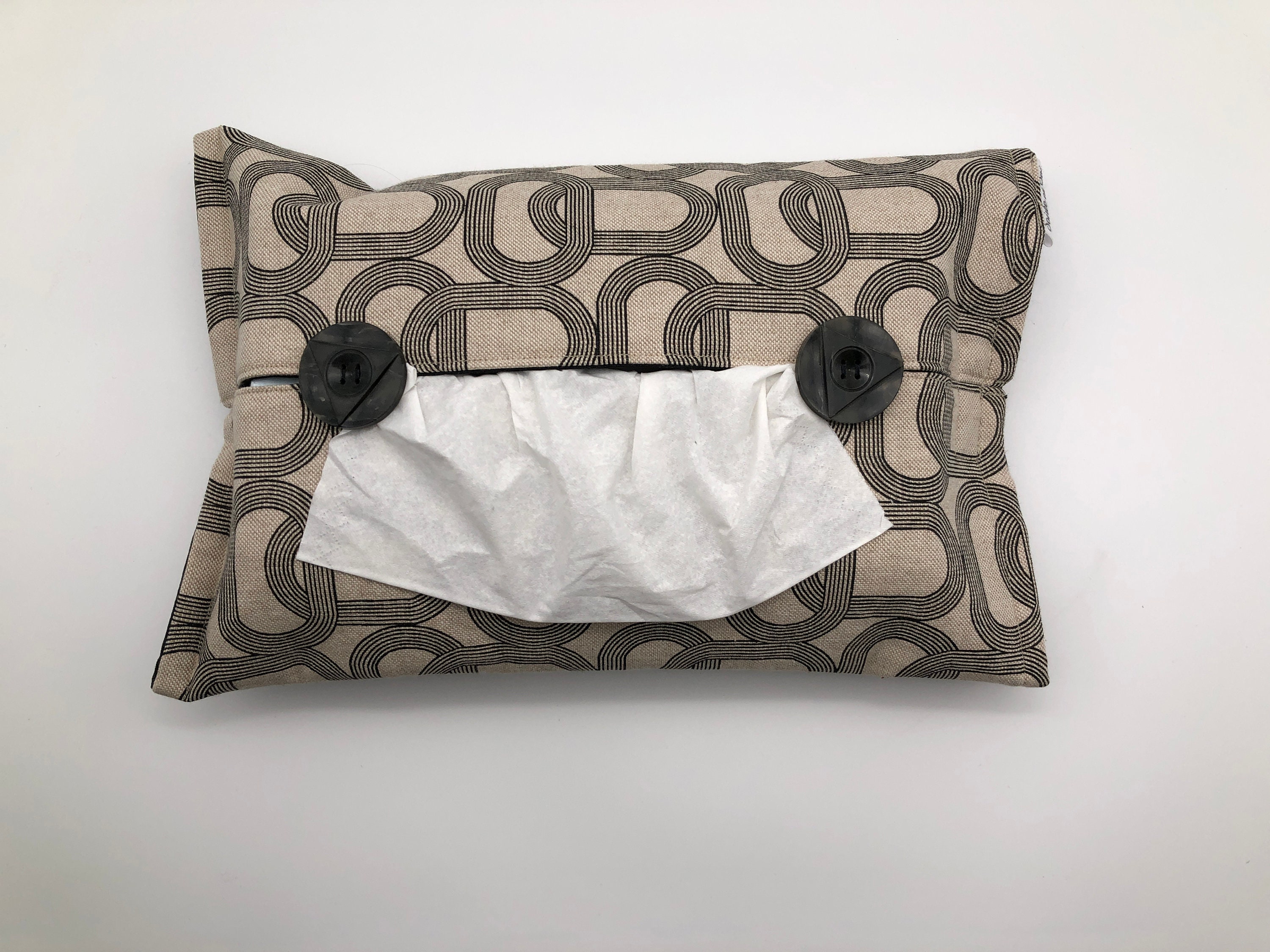 Etui Boîte à Mouchoirs Tissu Motifs Geometriques Art Déco - Boutons Vintage Déco