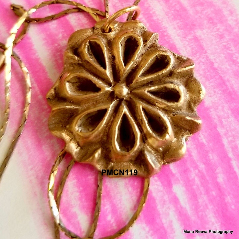 Handcrafted Bronze Pendant on Adjustable Metal Gold Chain PMCN119