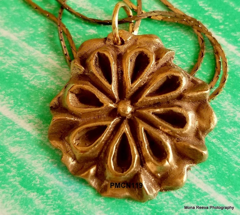 Handcrafted Bronze Pendant on Adjustable Metal Gold Chain PMCN119
