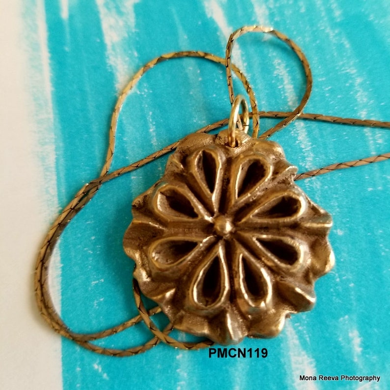 Handcrafted Bronze Pendant on Adjustable Metal Gold Chain PMCN119