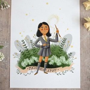 Custom witch wizard magic house school portrait, Personalized cartoon portrait digital artwork potterhead gift, Freak custom illustration