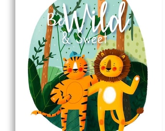 Children's illustration jungle · Tiger and lion · Digital print 20x30 · Decoration children's room