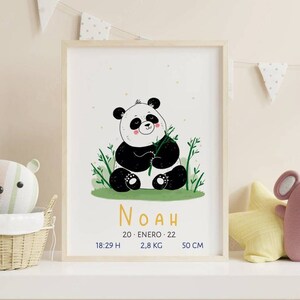 Custom New Baby Print Panda bear illustration, birth details nursery animals wall art, Newborn personalized art print gift, wall decor kids