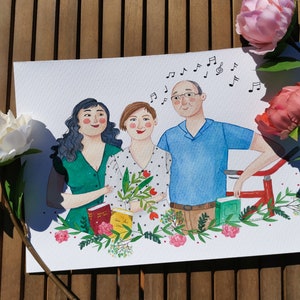 Watercolor hand painted custom family portrait, Personalized illustration family and pet from photo, Customized art print for birthday gift image 10