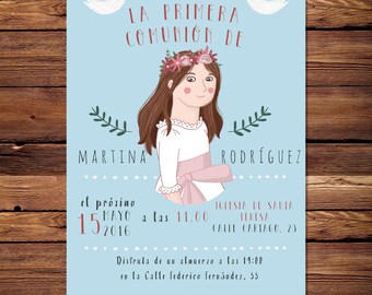First Communion Invitations Personalized Portrait Digital Print