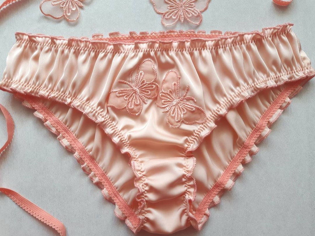 Peach Silk Panties With Butterflies Silk Knickers Handmade - Etsy