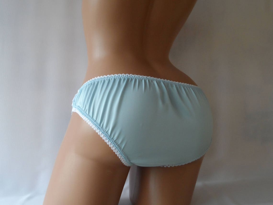 Natural Silk Blue Silk Panties With White Lace Handmade Silk Etsy