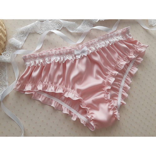 White Silk Pink Lace Ruffled Panties Handmade Silk Etsy