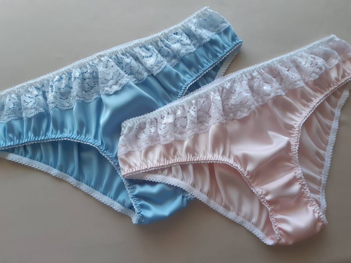Blue Silk Panties With White Lace Handmade Silk Knickers Etsy