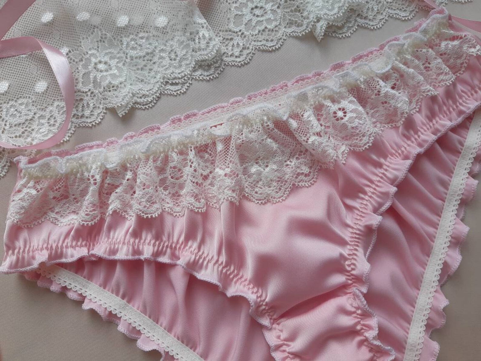 Pink Silk Milk Lace Ruffled Panties Handmade Silk Knickers Etsy