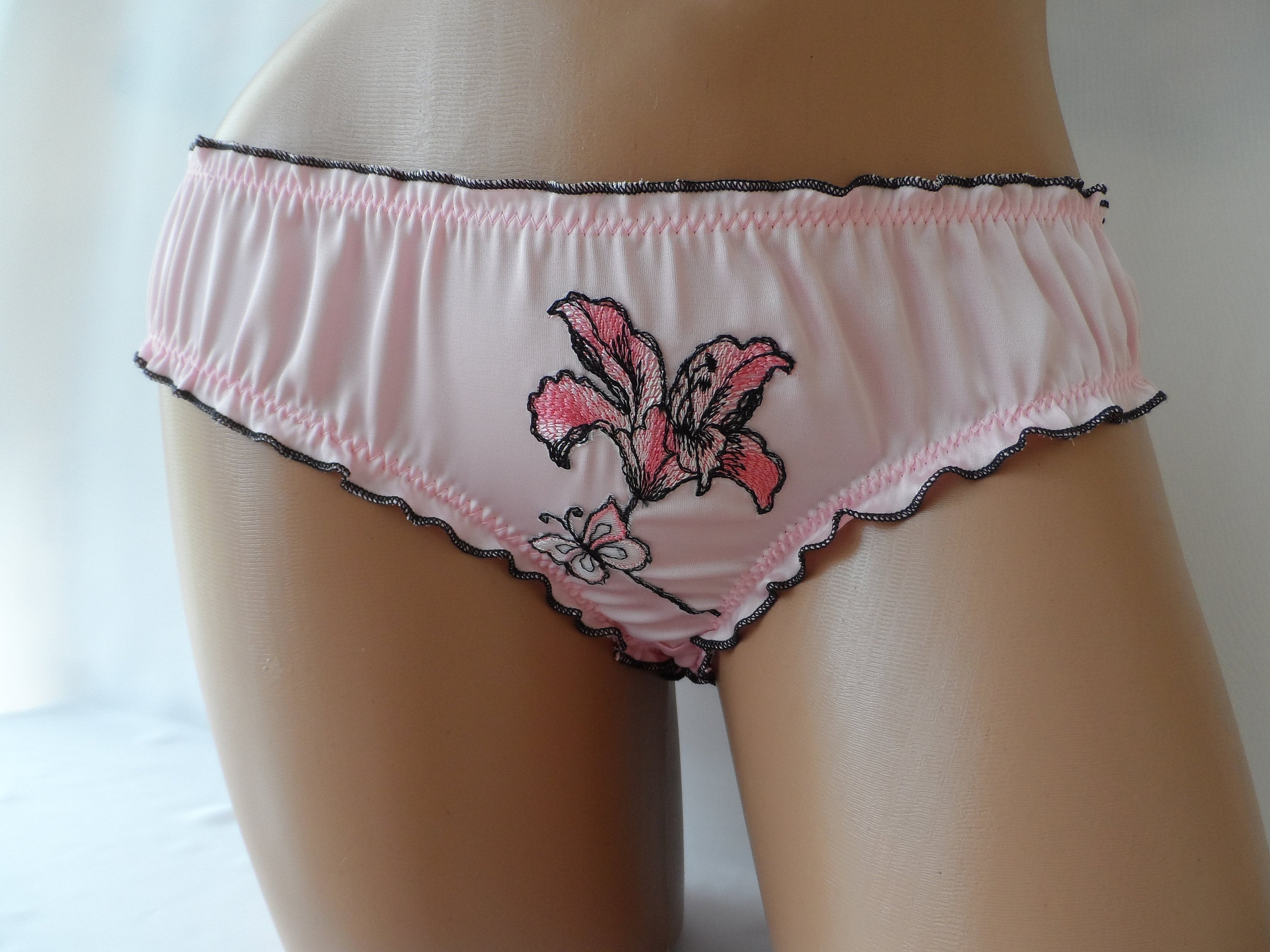 Pink Silk Panties With Flower Silk Knickers Handmade Women Etsy
